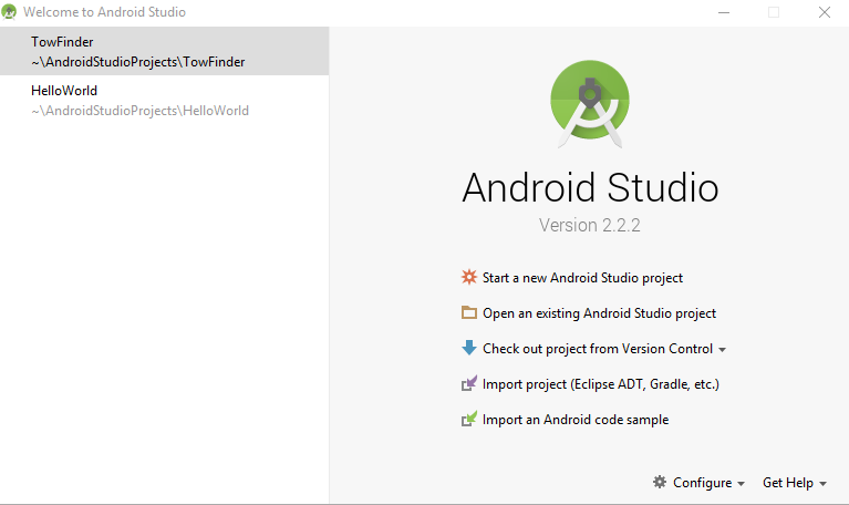 android studio main windows