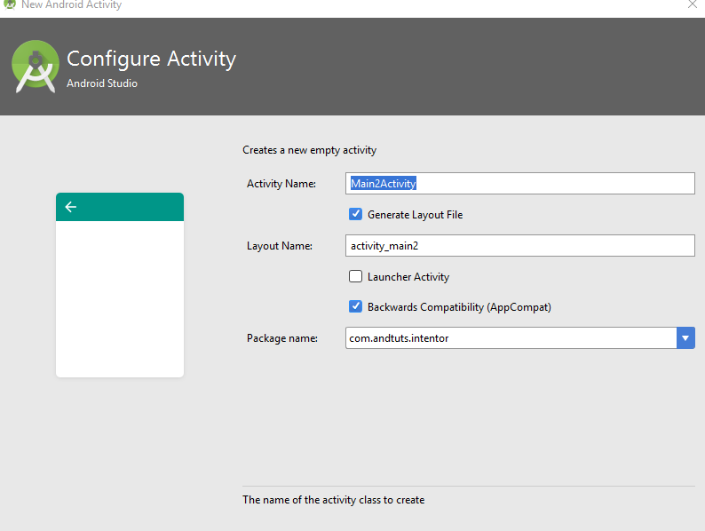 New Activity Wizard